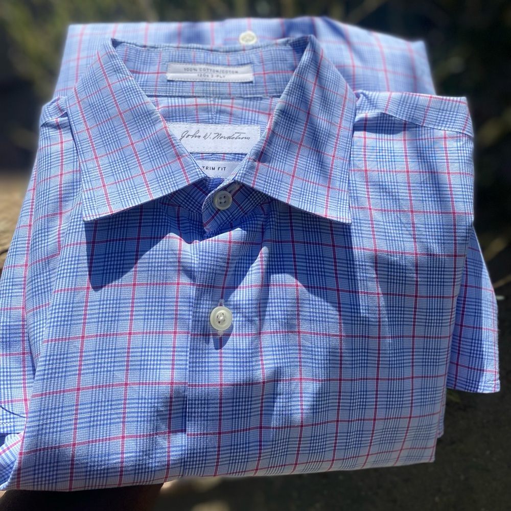 NW John W Nordstrom Trim Fit 120’s 2-Ply Dress Shirt Sz M